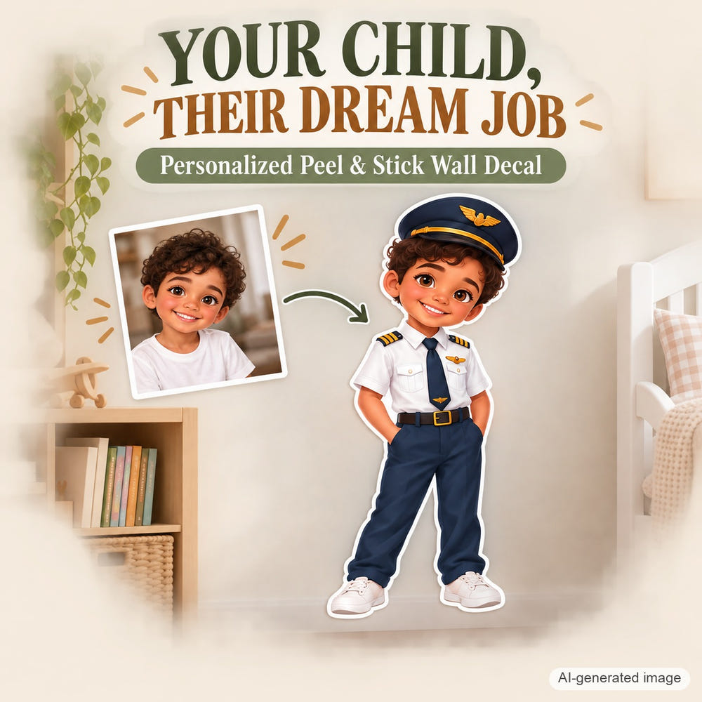Personalized Pilot Wall Decal from Photo, Dream Job Sticker, image 1