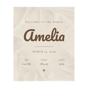 Birth Announcement toddler sherpa blanket in cream