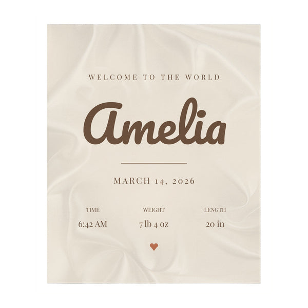 Birth Announcement toddler sherpa blanket in cream