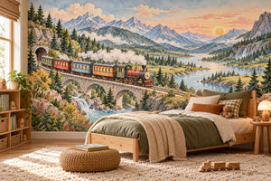 Watercolor Panoramic Train Journey Wall Mural, image 2