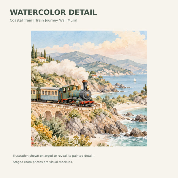 Watercolor Coastal Train Wall Mural, image 4