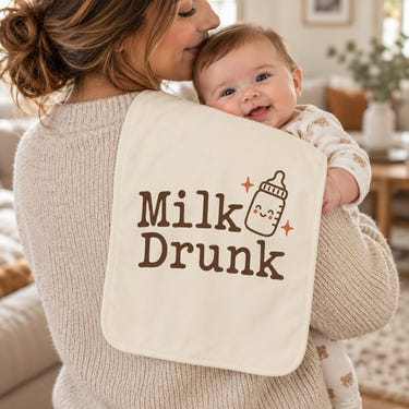 Milk Drunk burp cloth in cream, styled photo 1