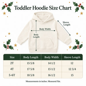 Toddler hoodie size chart in inches