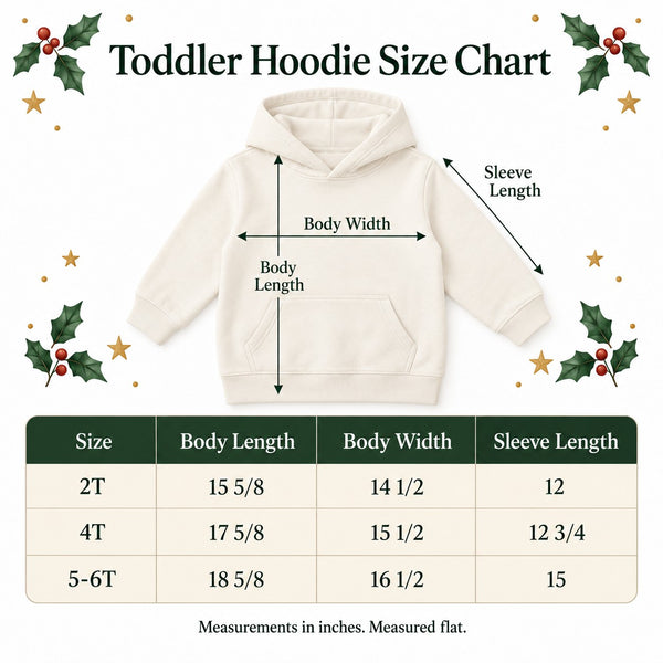 Toddler hoodie size chart in inches