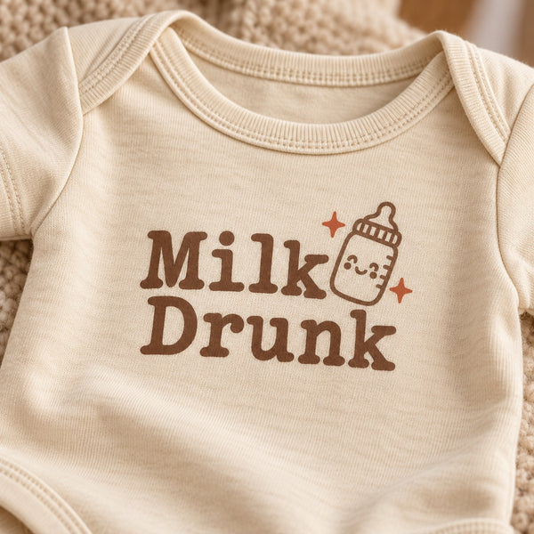 Close-up of the Milk Drunk baby bodysuit print