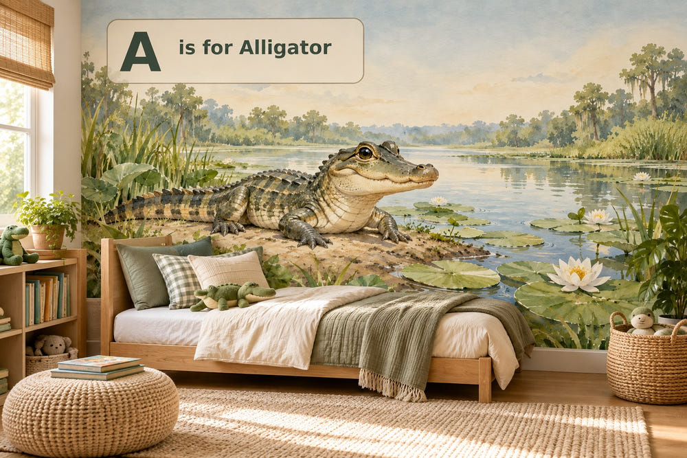 Watercolor A is for Alligator Alphabet Wall Mural, image 1
