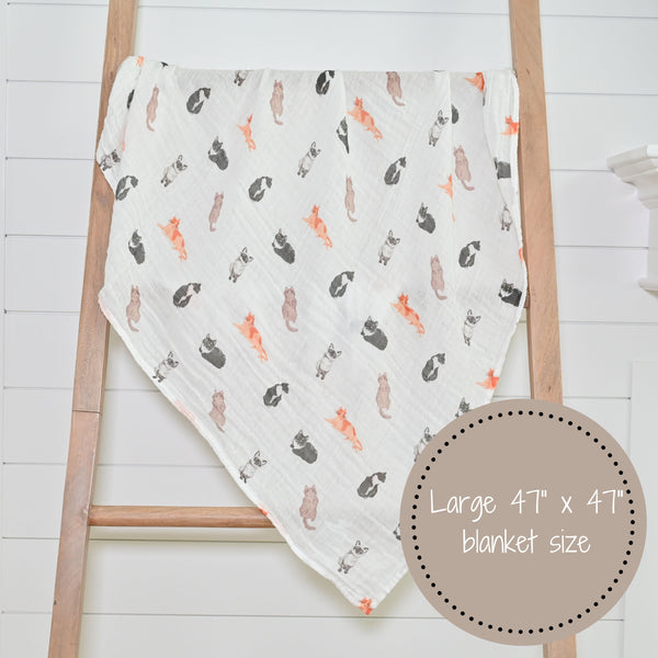 Adorable Cat Prints Muslin Swaddle Baby Blankets - 47" x 47" 100% Cotton Muslin