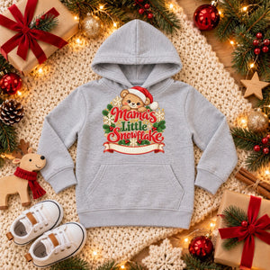 Personalize the Mama's Little Snowflake toddler hoodie in heather grey with your baby's name