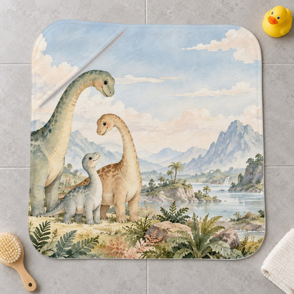Long Neck Family Dinosaur kids hooded bath towel laid flat