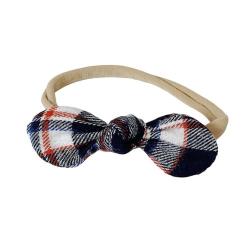 Knotted Hair Bow - Navy & Orange Plaid (Limited Edition)