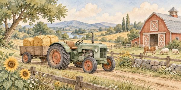 Watercolor Farm Tractor Wall Mural, image 3