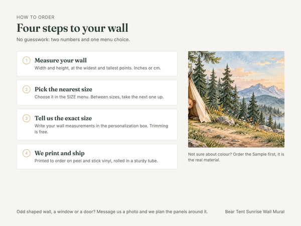 Watercolor Bear Tent Sunrise Camping Wall Mural, image 6