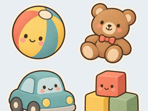 Soft Toys Wall Decals, Set of 6, Baby First Words, image 4