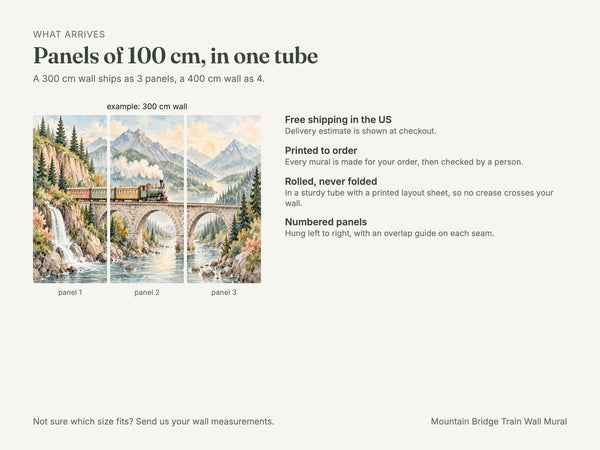 Watercolor Mountain Bridge Train Wall Mural, image 8