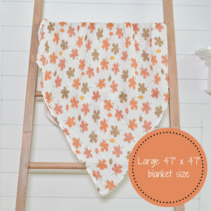 Leaves Baby Swaddle Blankets - Autumn Bliss: 47" x 47" 100% Muslin Cotton