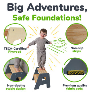 2-Step Wooden Stool for Toddlers Ages 2+