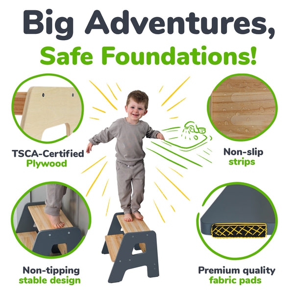 2-Step Wooden Stool for Toddlers Ages 2+