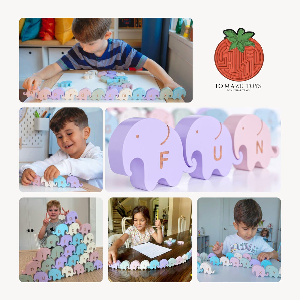 Tomaze Alphabet Elephants: Colorful baby toy promoting learning and safety for infants and toddlers.