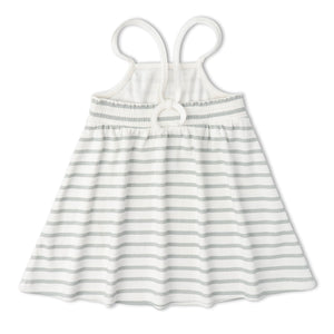 Organic Tie-Back Strap Dress - Fog Stripes