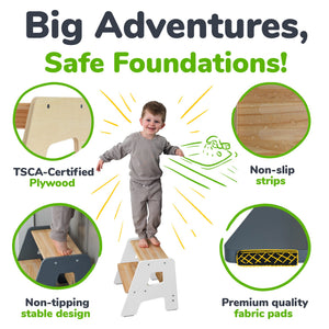 2-Step Wooden Stool for Toddlers Ages 2+