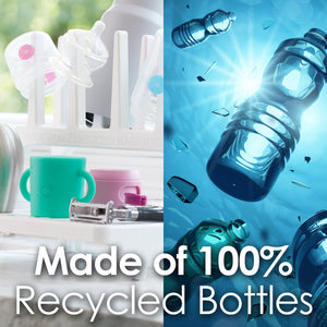 PopYum Glacier White Drying Rack from 100% Recycled Bottles with Silicone Drying Mat, countertop for Baby Bottles, Plastic Bags, Cups, Compact