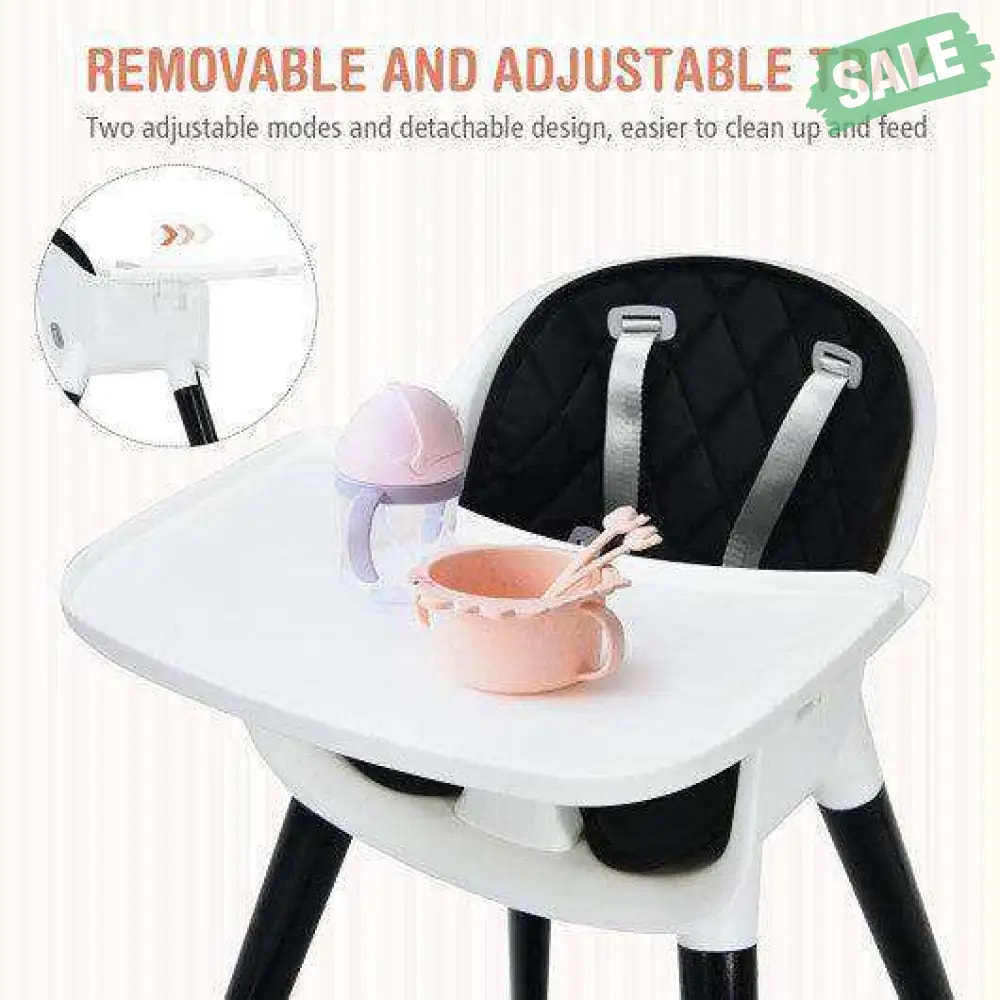 3-In-1 Adjustable Baby High Chair with Soft Seat Cushion for Toddlers-Black Brown High Chairs