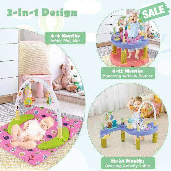 3-in-1 Baby Activity Center with 3-position for 0-24 Months-Pink Pink Baby Playpen & Playards