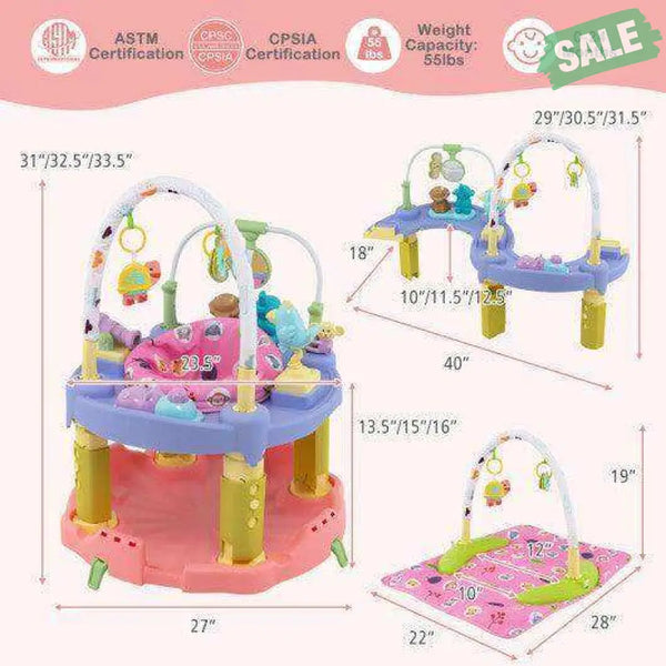 3-in-1 Baby Activity Center with 3-position for 0-24 Months-Pink Pink Baby Playpen & Playards