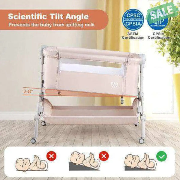 3-in-1 Baby Bassinet with Double-Lock Design and Adjustable Heights-Beige Beige Bassinets & Bedside Sleepers