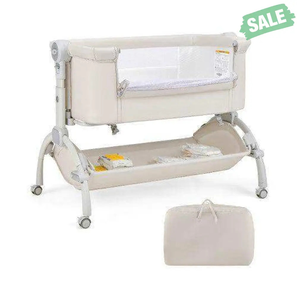 3-in-1 Baby Bassinet with Double-Lock Design and Adjustable Heights-Beige Beige Bassinets & Bedside Sleepers