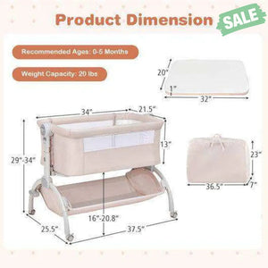 3-in-1 Baby Bassinet with Double-Lock Design and Adjustable Heights-Beige Beige Bassinets & Bedside Sleepers
