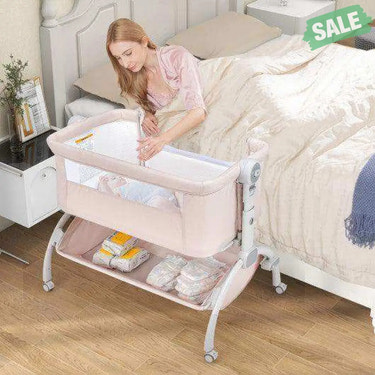 3-in-1 Baby Bassinet with Double-Lock Design and Adjustable Heights-Beige Beige Bassinets & Bedside Sleepers