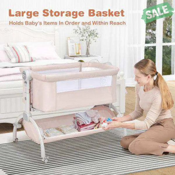 3-in-1 Baby Bassinet with Double-Lock Design and Adjustable Heights-Beige Beige Bassinets & Bedside Sleepers
