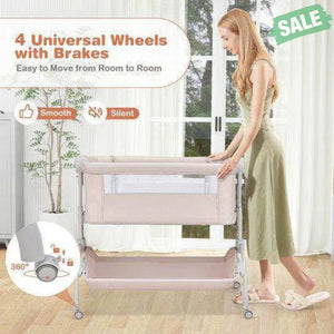 3-in-1 Baby Bassinet with Double-Lock Design and Adjustable Heights-Beige Beige Bassinets & Bedside Sleepers