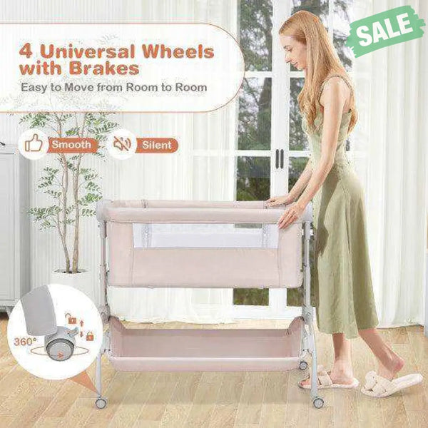 3-in-1 Baby Bassinet with Double-Lock Design and Adjustable Heights-Beige Beige Bassinets & Bedside Sleepers