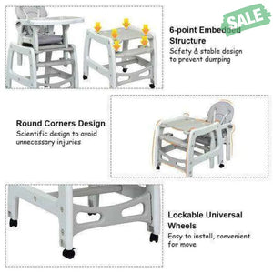 3-in-1 Baby High Chair with Lockable Universal Wheels-Gray Gray High Chairs