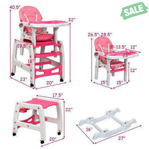 3-in-1 Baby High Chair with Lockable Universal Wheels-Gray Gray High Chairs