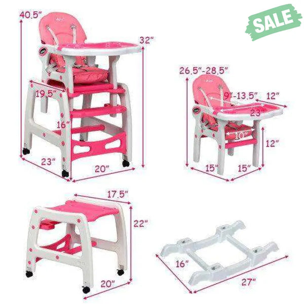 3-in-1 Baby High Chair with Lockable Universal Wheels-Gray Gray High Chairs