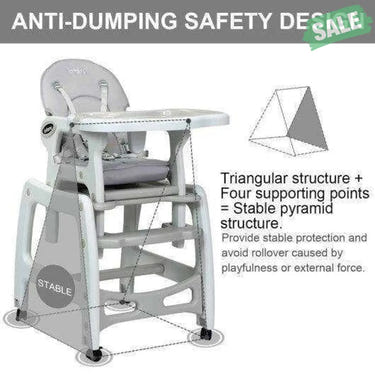 3-in-1 Baby High Chair with Lockable Universal Wheels-Gray Gray High Chairs