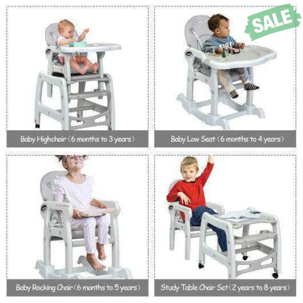 3-in-1 Baby High Chair with Lockable Universal Wheels-Gray Gray High Chairs