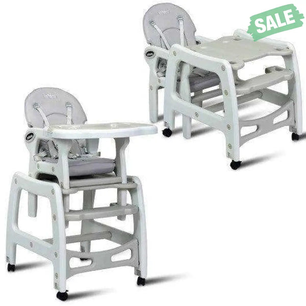 3-in-1 Baby High Chair with Lockable Universal Wheels-Gray Gray High Chairs