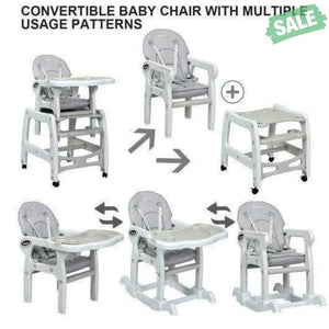 3-in-1 Baby High Chair with Lockable Universal Wheels-Gray Gray High Chairs