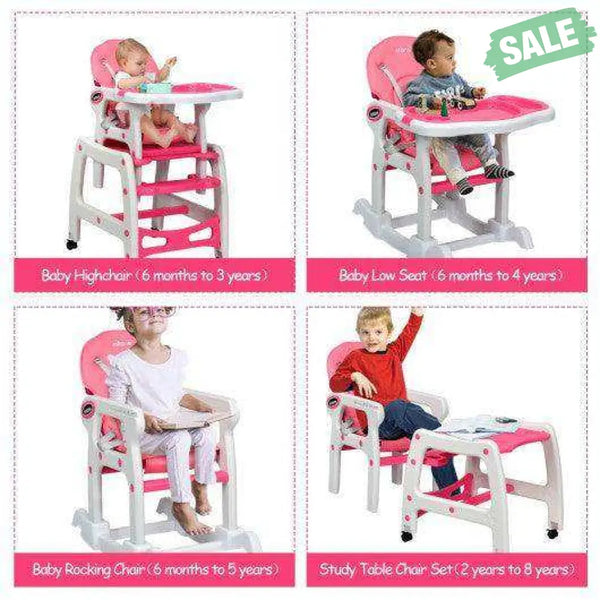 3-in-1 Baby High Chair with Lockable Universal Wheels-Gray Gray High Chairs