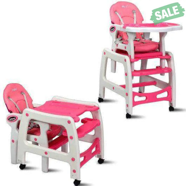 3-in-1 Baby High Chair with Lockable Universal Wheels-Gray Gray High Chairs