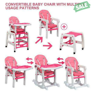 3-in-1 Baby High Chair with Lockable Universal Wheels-Gray Gray High Chairs
