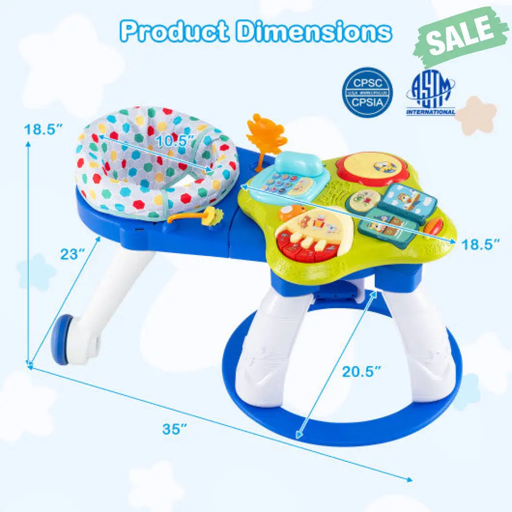 3 in 1 Baby Stationary Activity Center with Educational and Music Function Tabletop-Blue Baby Gyms & Playmats