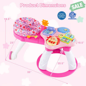 3 in 1 Baby Stationary Activity Center with Educational and Music Function Tabletop-Blue Pink Baby Gyms & Playmats