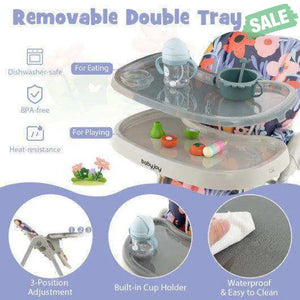 3-In-1 Convertible Baby High Chair for Toddlers-Purple White High Chairs