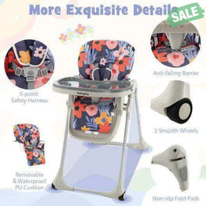 3-In-1 Convertible Baby High Chair for Toddlers-Purple White High Chairs