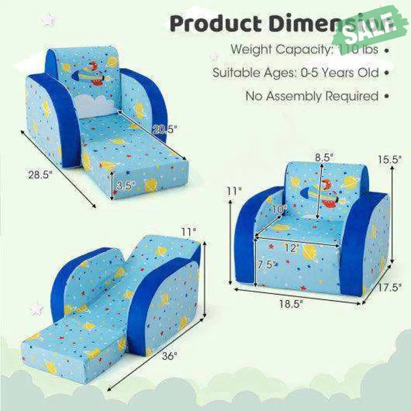 3 in 1 Convertible Flip Open Kids Sofa for Nap Play Sleep Kids Chairs & Seating